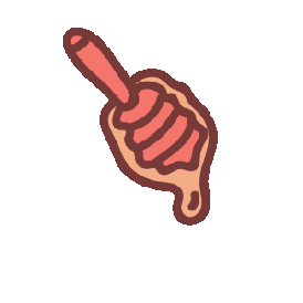 Illustration of a honey dipper with honey on it against a brown background.