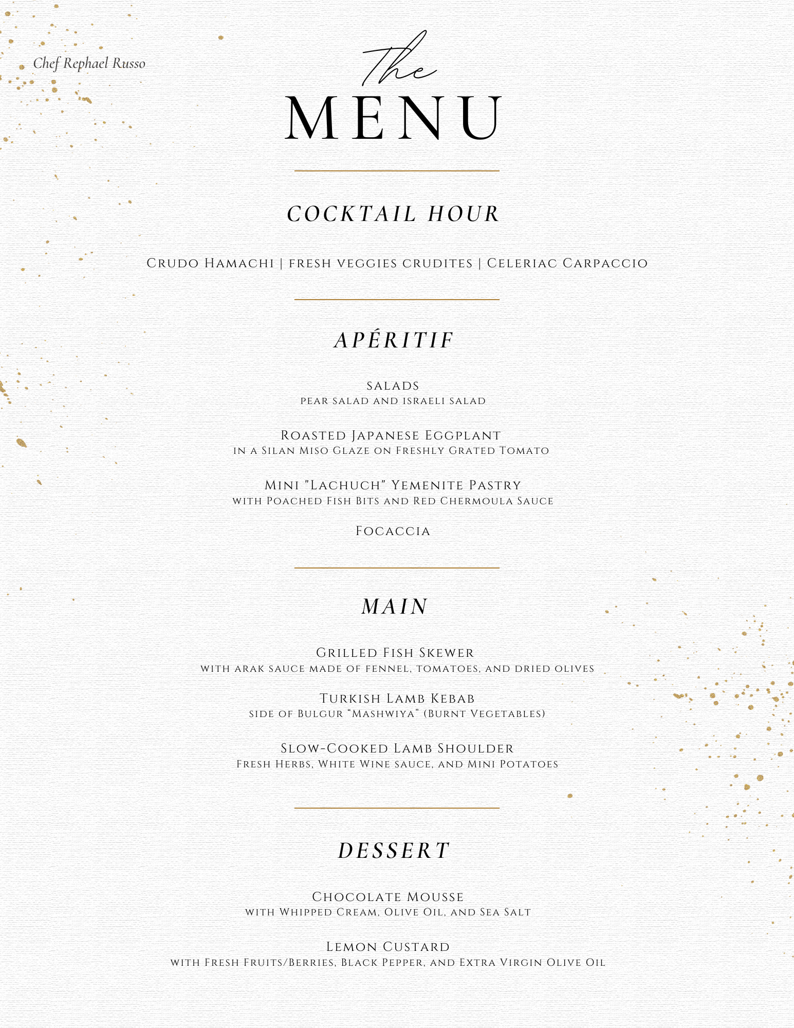 Pardes Dinner Menu