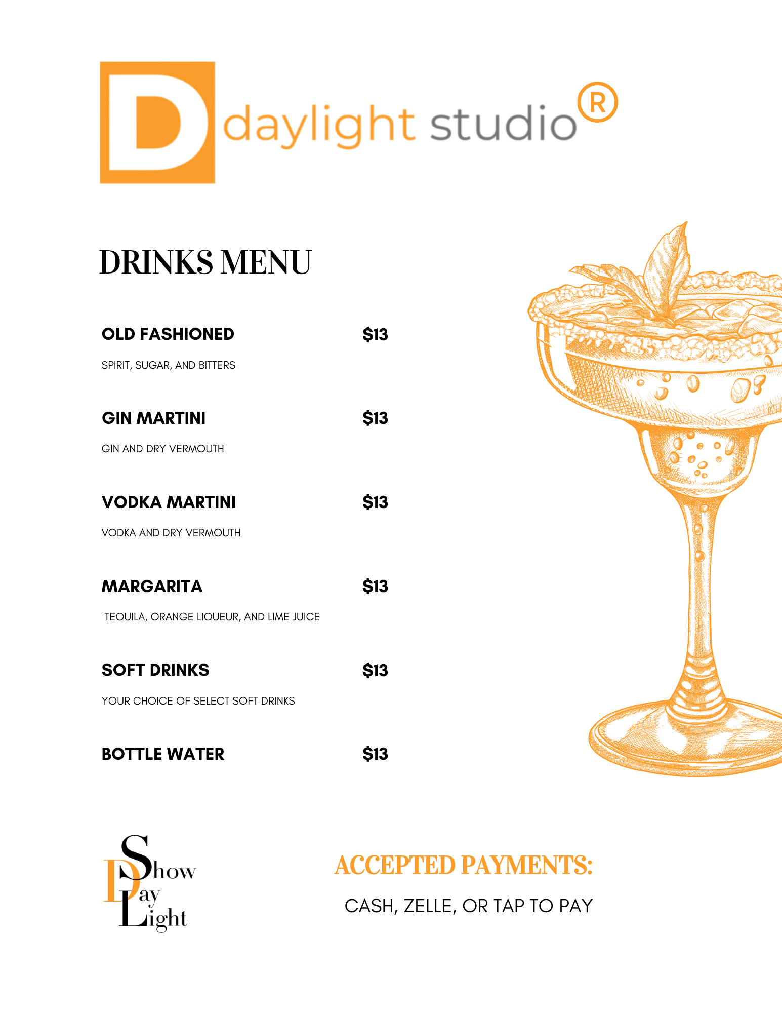 Daylight Studio Drinks Menu
