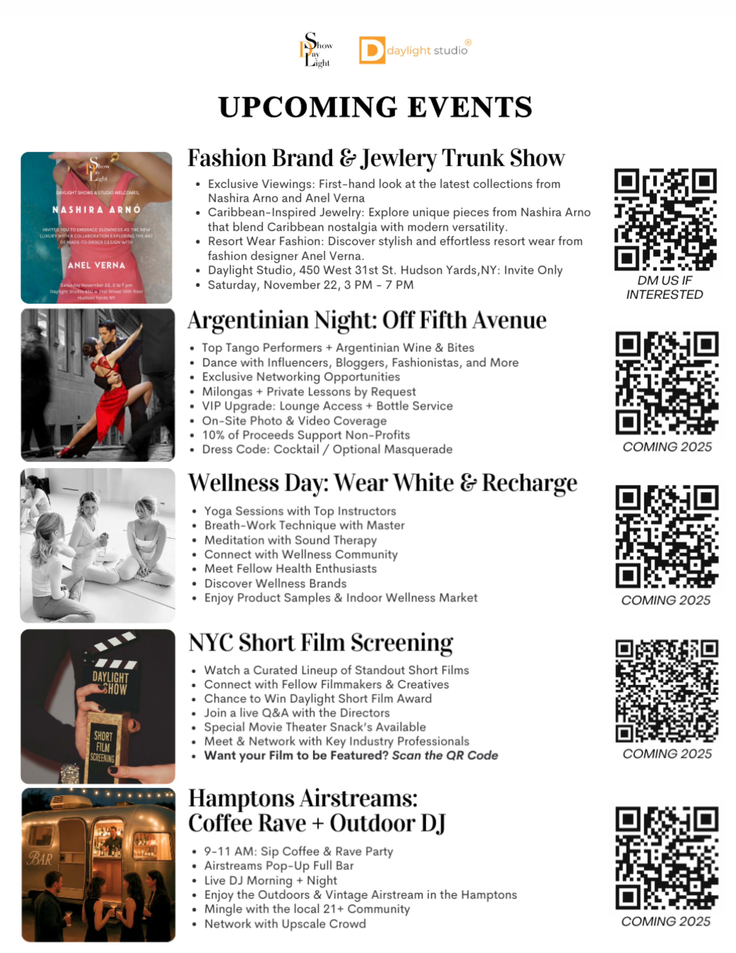 Daylight Studio Upcoming Events Flyer