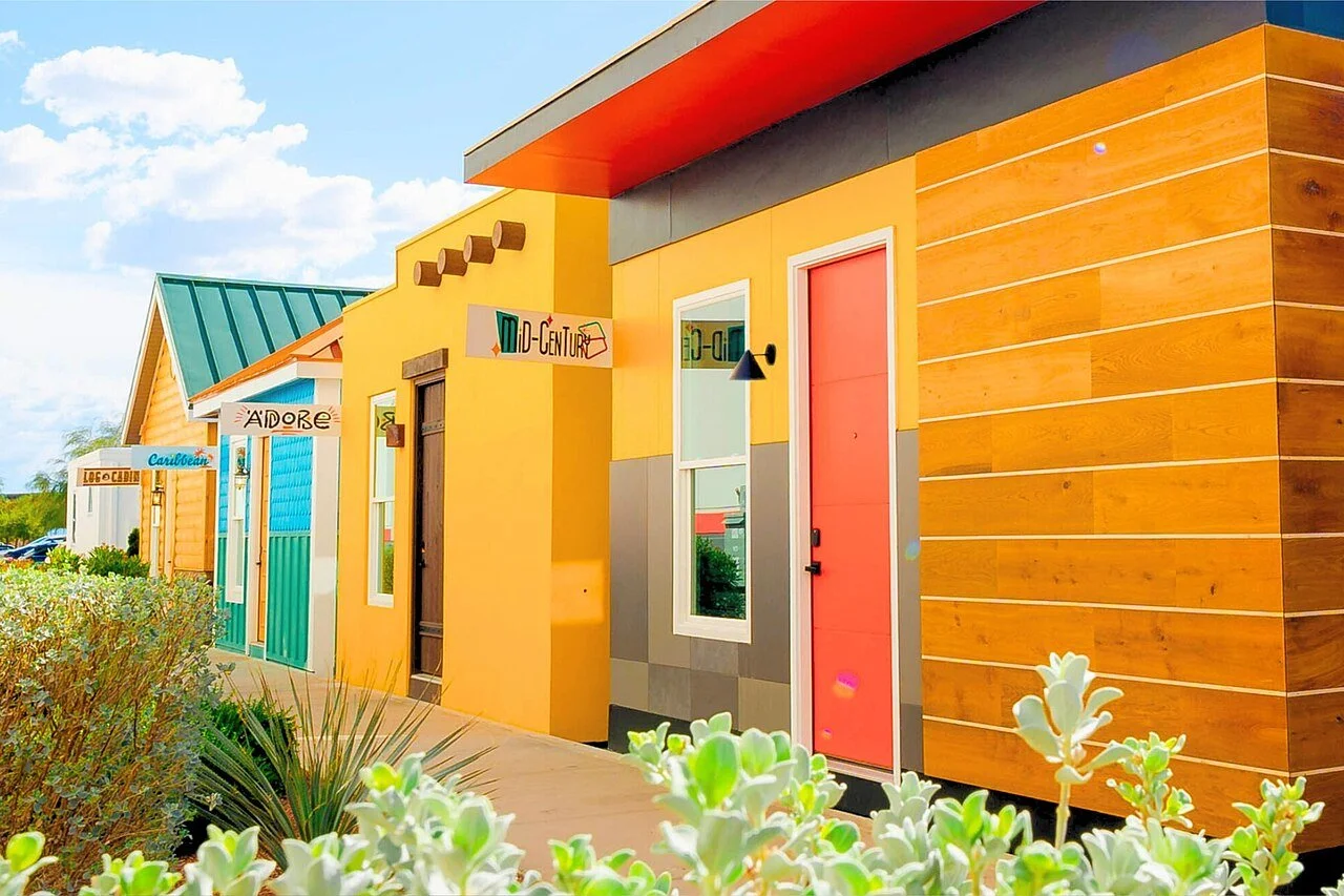 Row of brightly colored customized casitas: