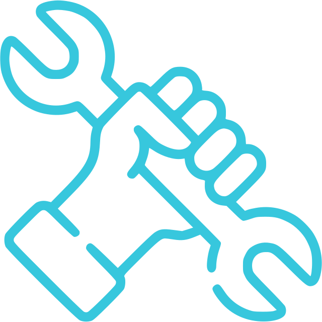 Main d'outil de réparation à molette en fil de couleur bleue.