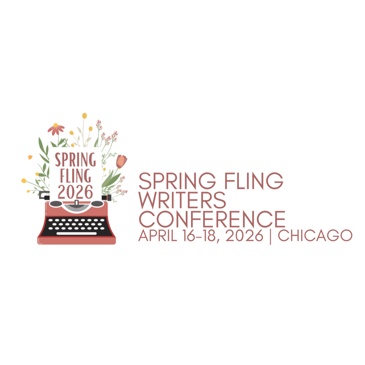 Graphic of a red typewriter with flowers Spring Fling Writers Conference 2026 Chicago