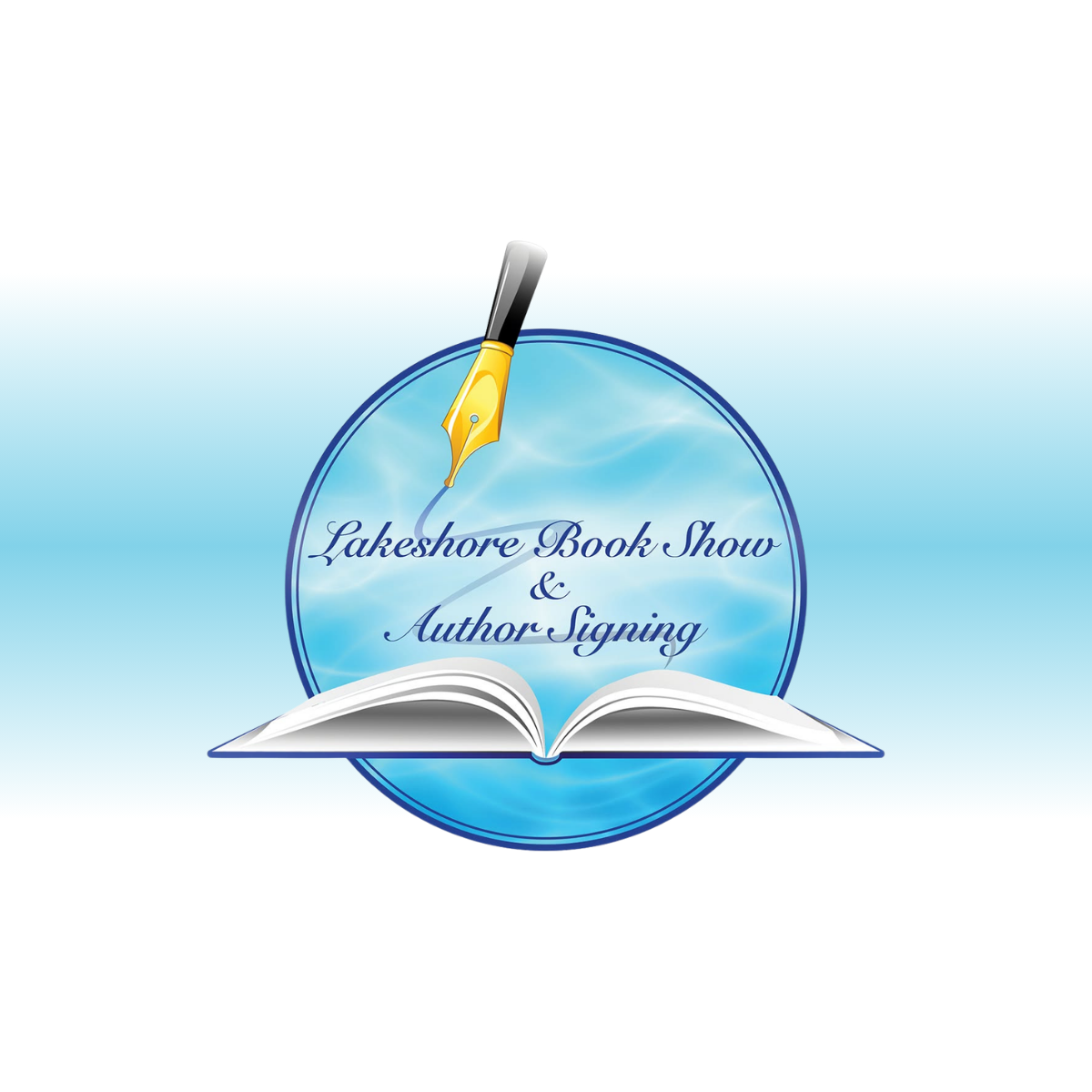 Image of book and fountain pen with words "Lakeshore Book Show and Author Signing"