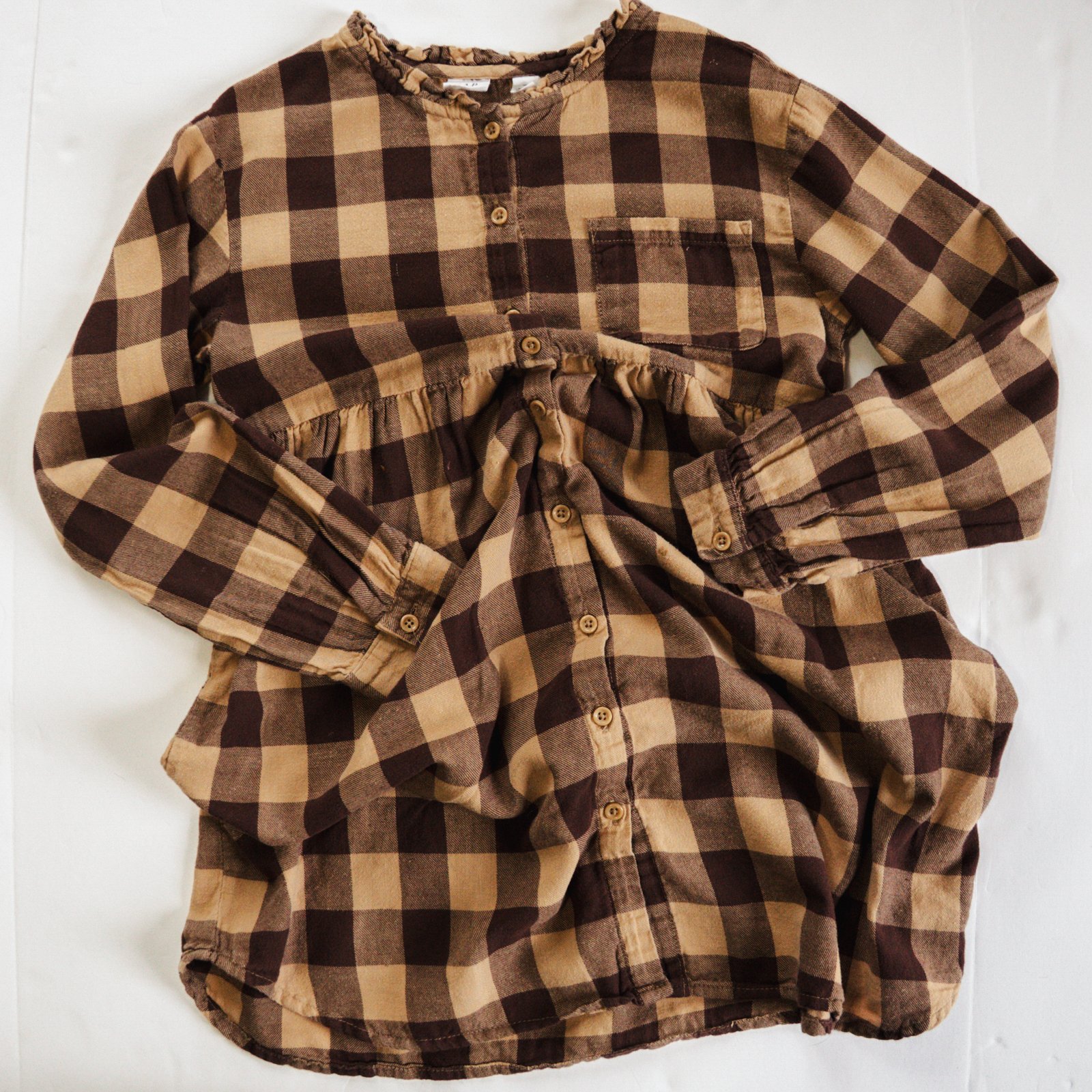 Brown Gingham Long Sleeve Dress: 8-10yr