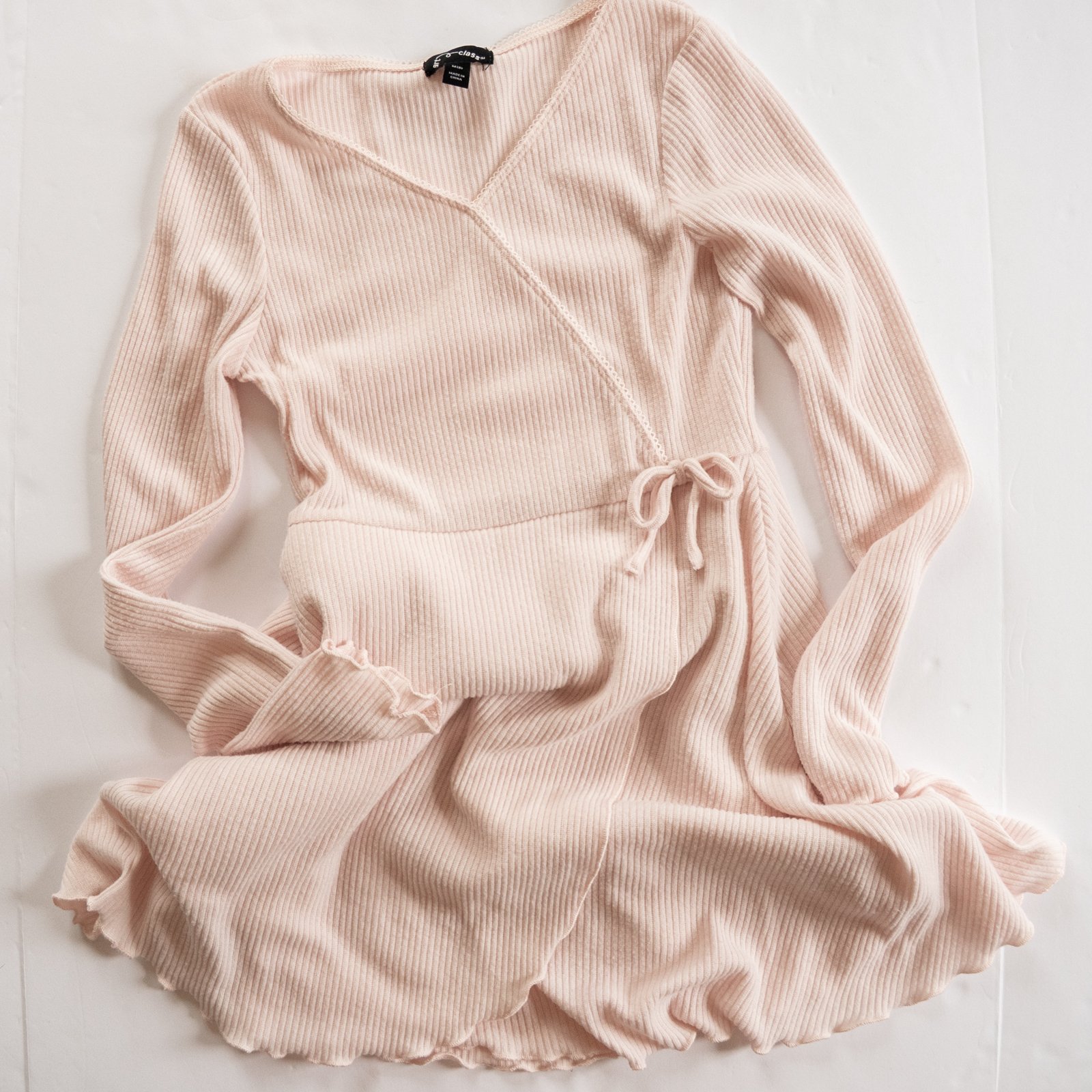 Pale Pink Ribbed Wrap Dress: 8yr