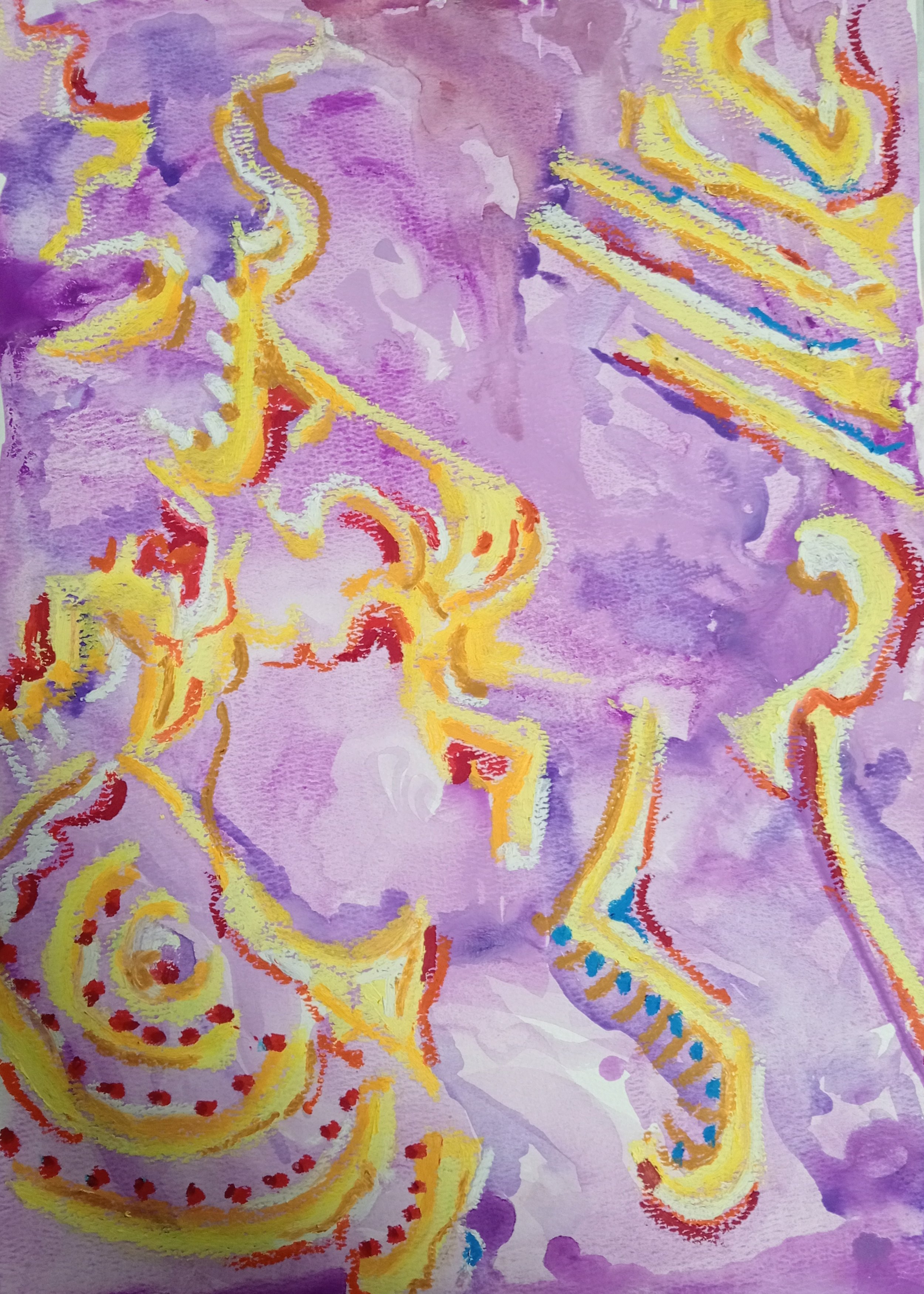 Size- A3. Oil pastel with watercolour background