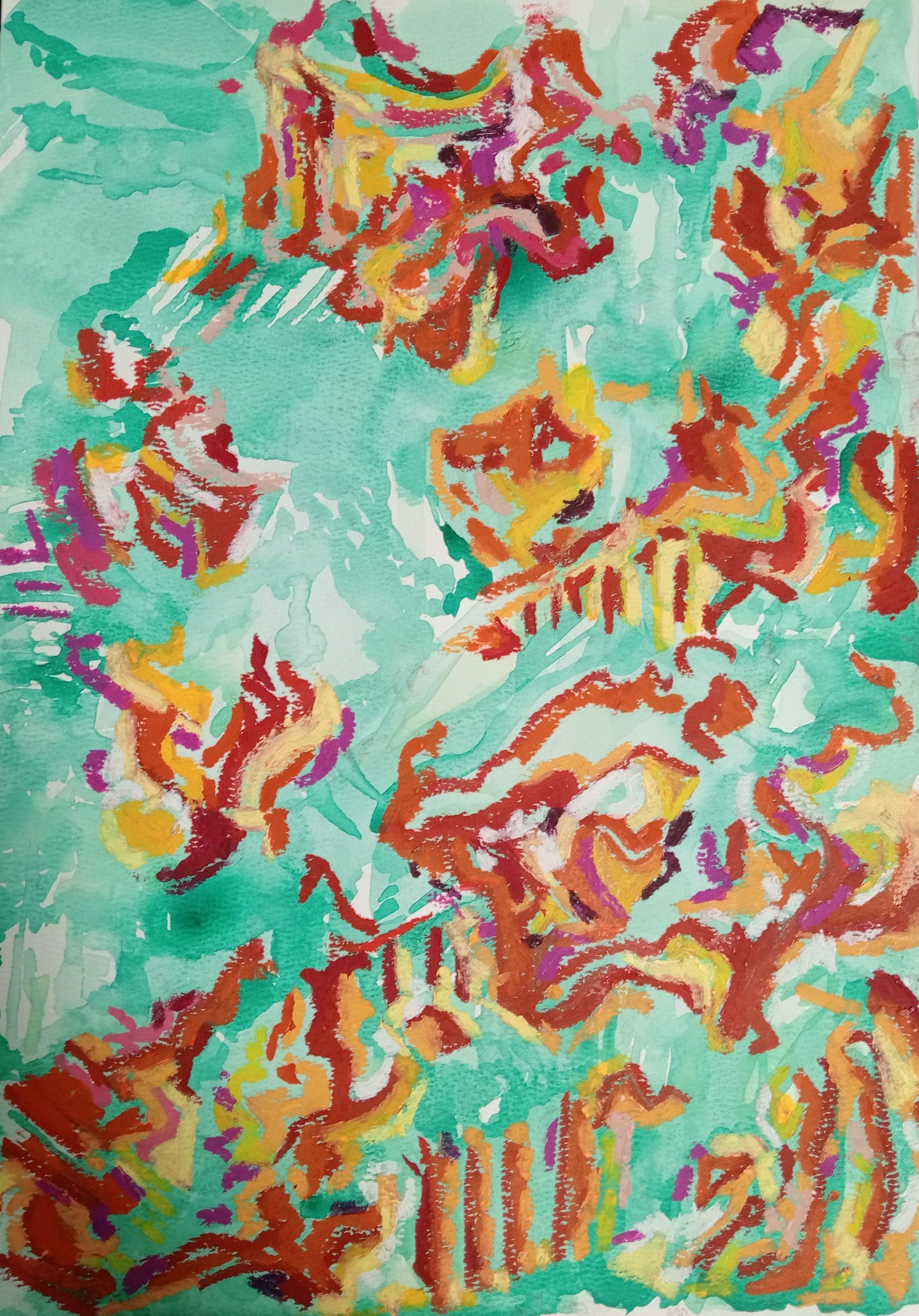 Size- A3. Oil pastel with watercolour background