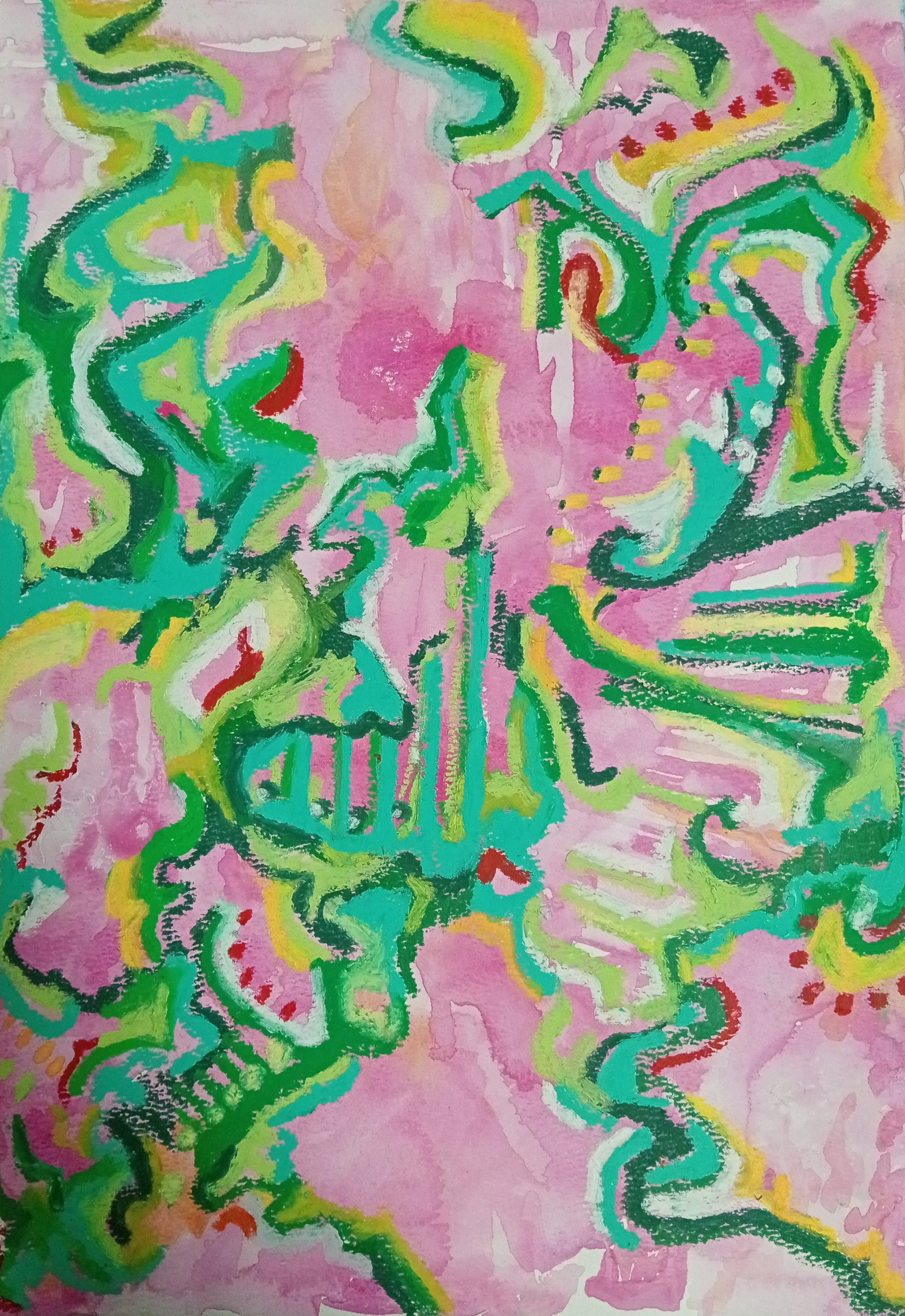 Size- A3. Oil pastel with watercolour background