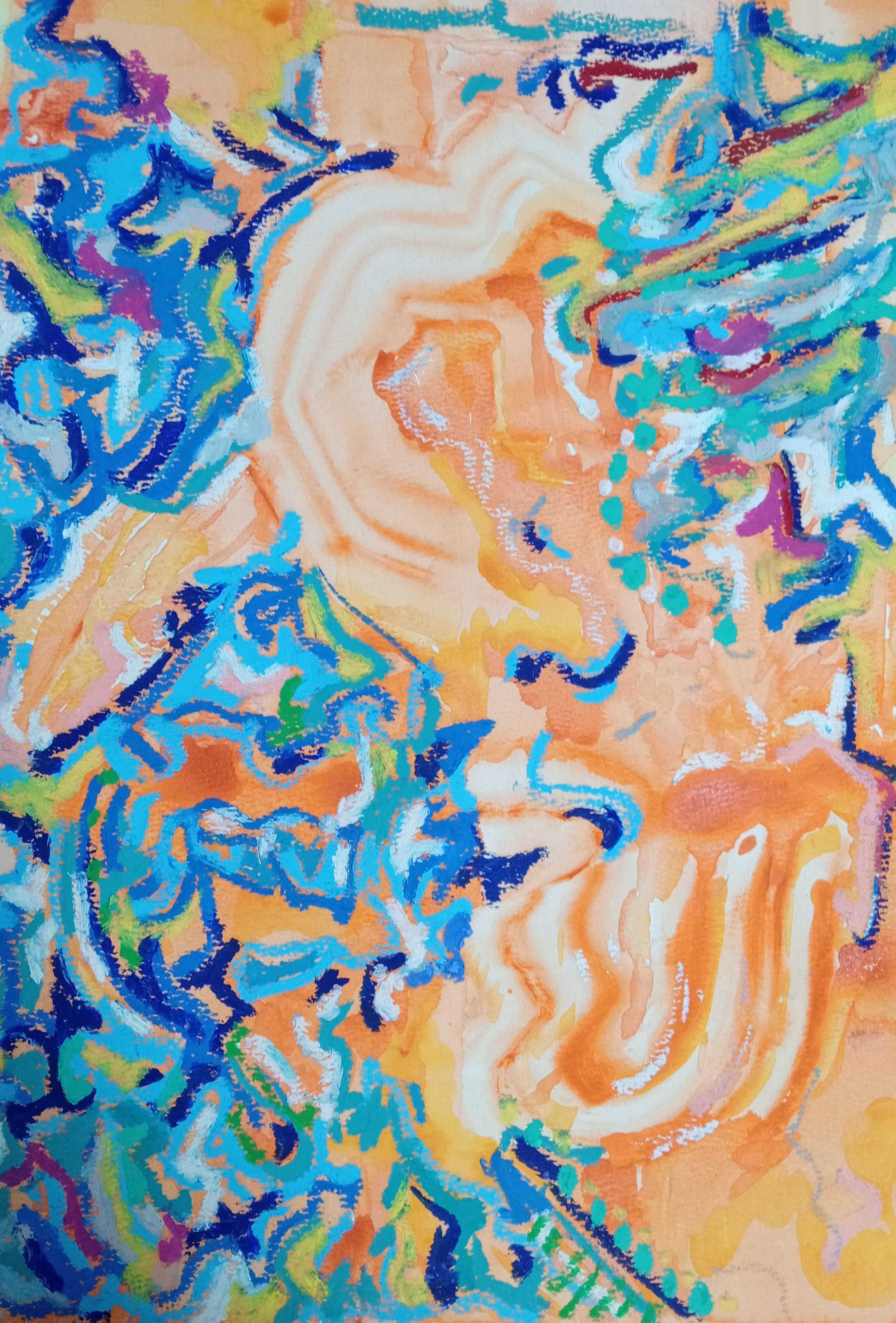 Size- A3. Oil pastel with watercolour background