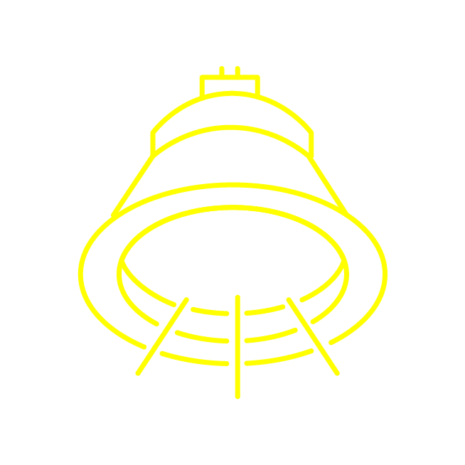 Yellow line illustration of LED lightbulb with light emitting from it