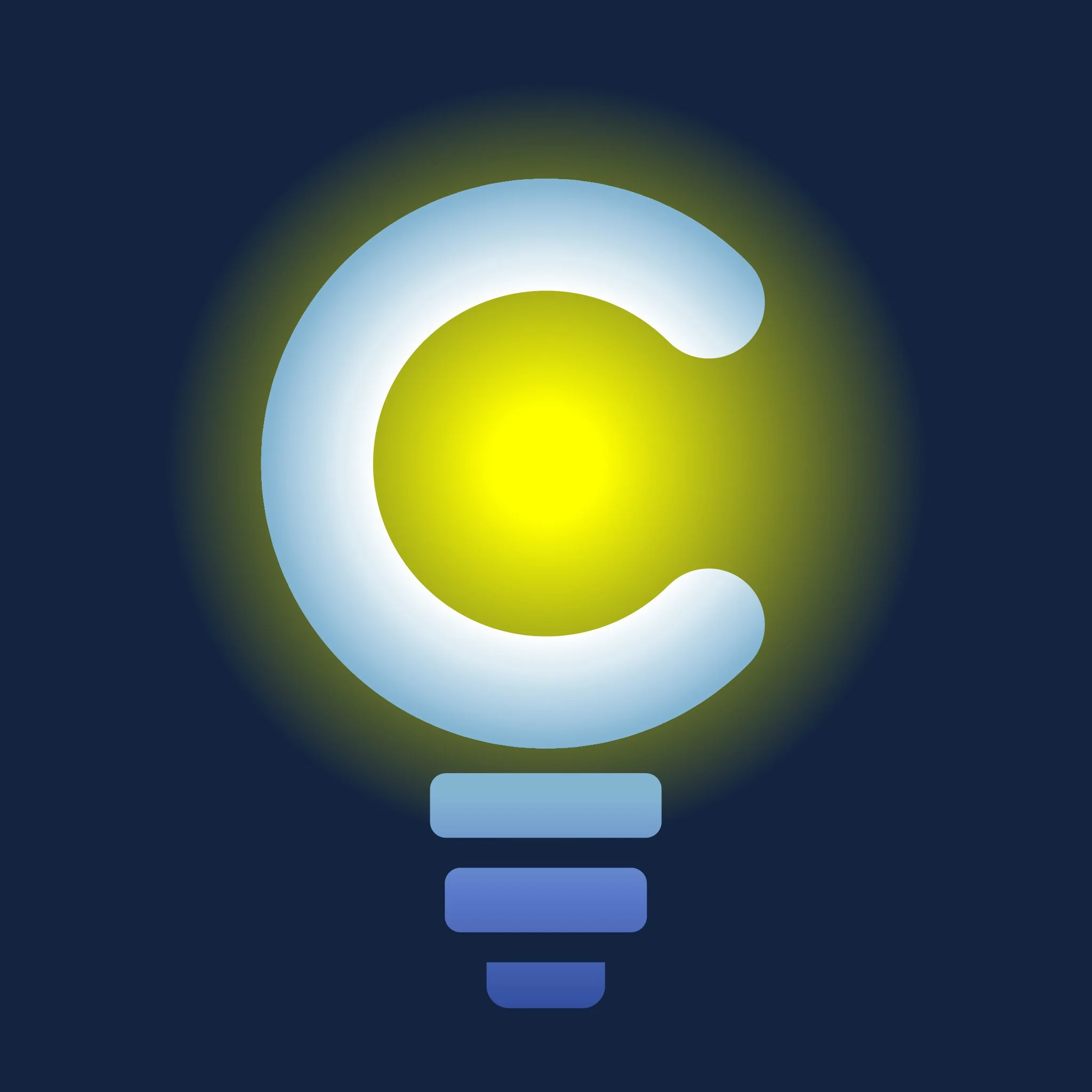 Logomark for Carfax Connections. The capital letter C is representative of a light bulb with a yellow glowing light from behind