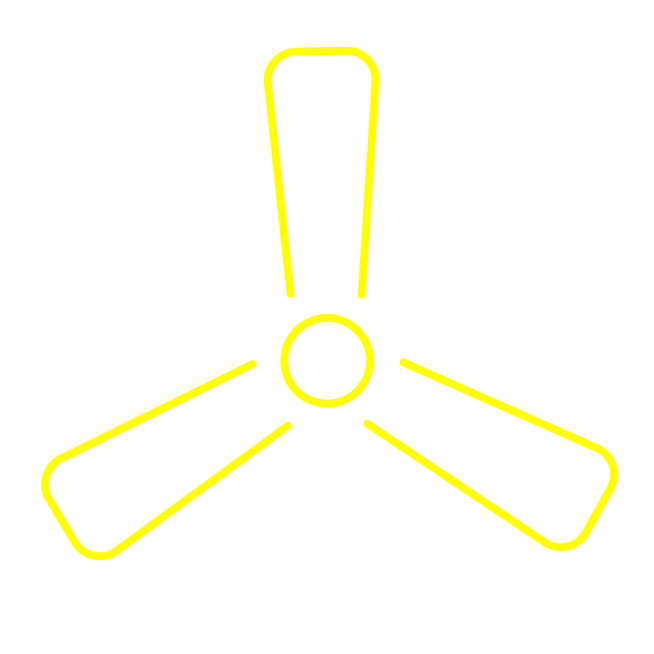 Yellow line illustration of a ceiling fan