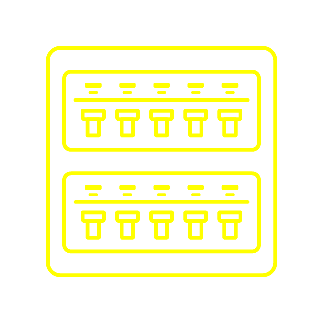 Yellow line illustration of an abstract electrical switchboard