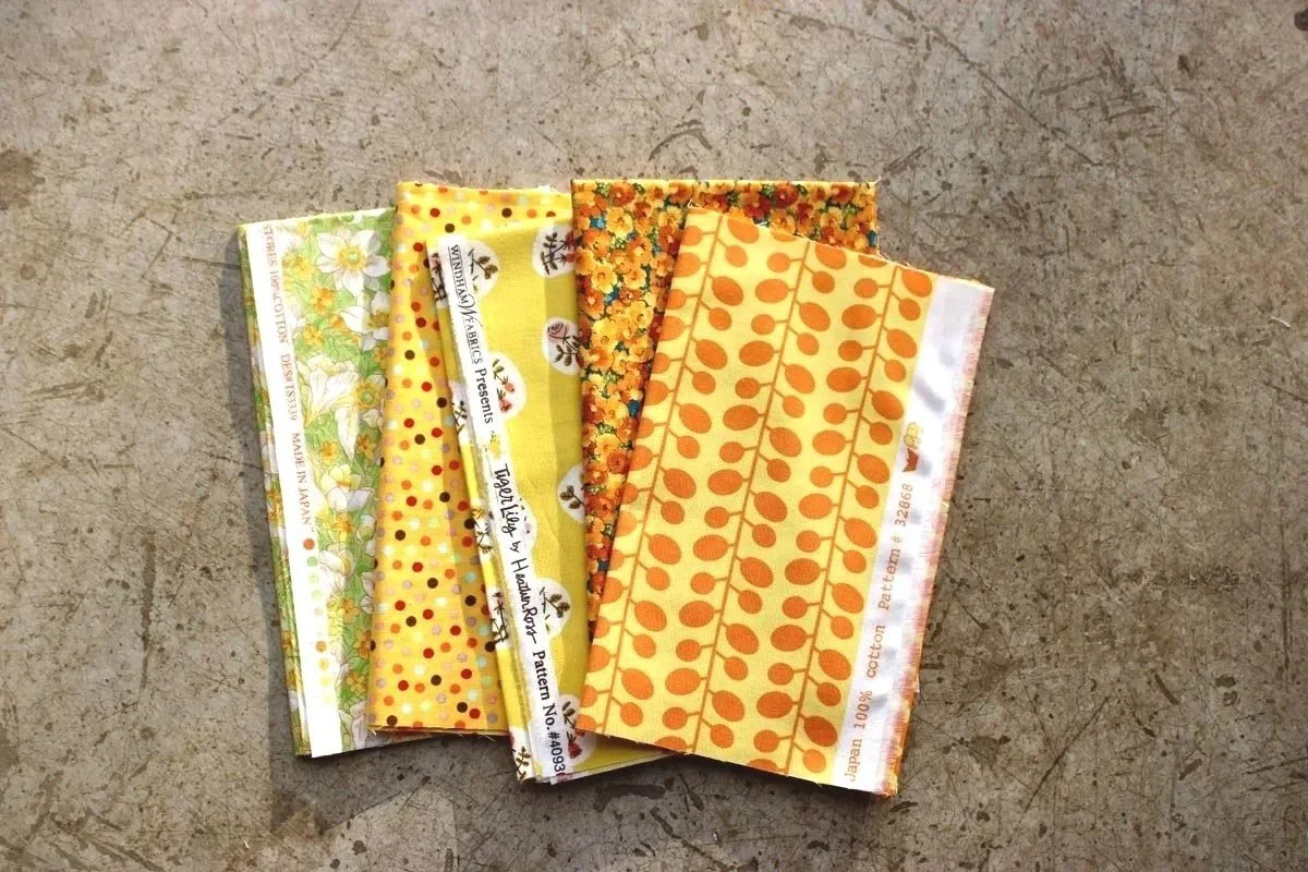 Bundle of five quarter yard cuts bright yellows and oranges