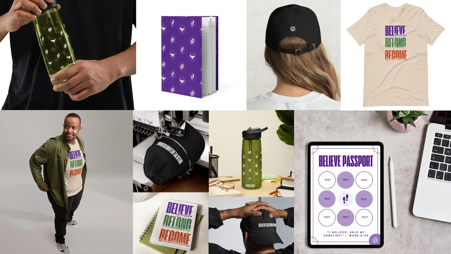 a collage of store mock-up items including the b3