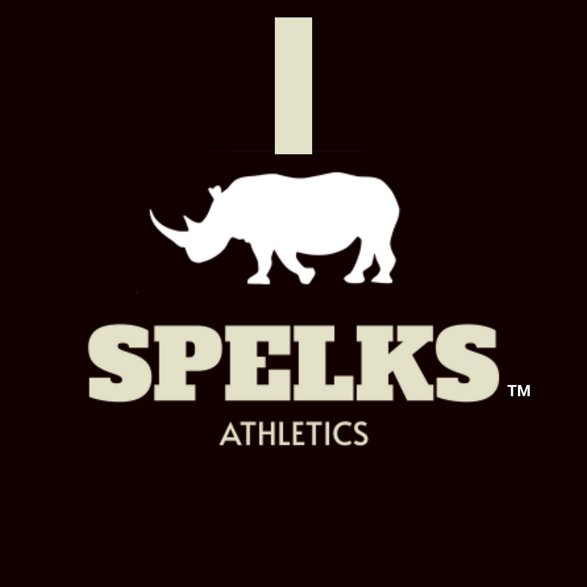 Spelks Athletics logo with a white rhinoceros and text on a black background.