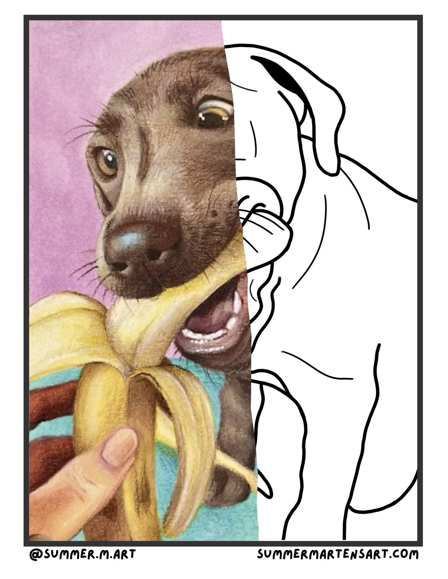 Banana Dog Colouring Page