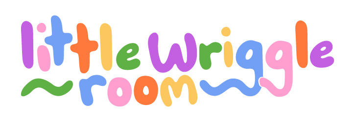 Colorful text that reads 'Little Wriggle Room' in playful letters on a black background.