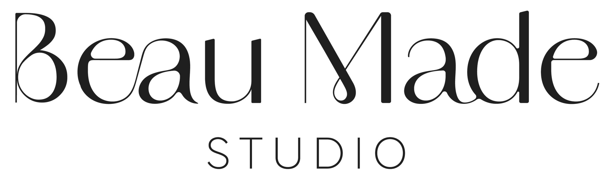 Black and gray logo for Belle M).e Studio with stylized text and a modern design.