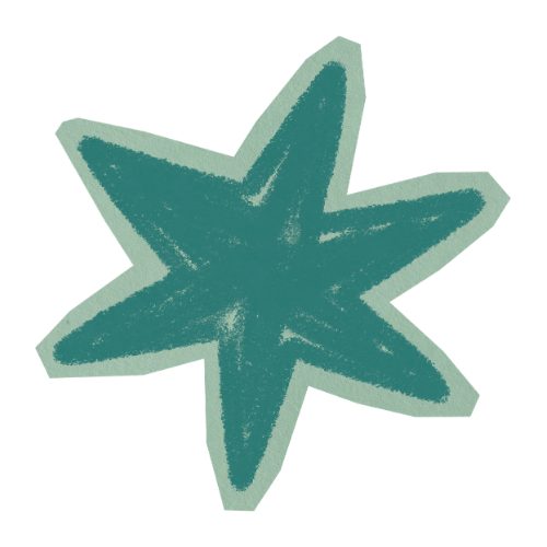 Illustration of a starfish with a textured, teal-colored surface and five arms.