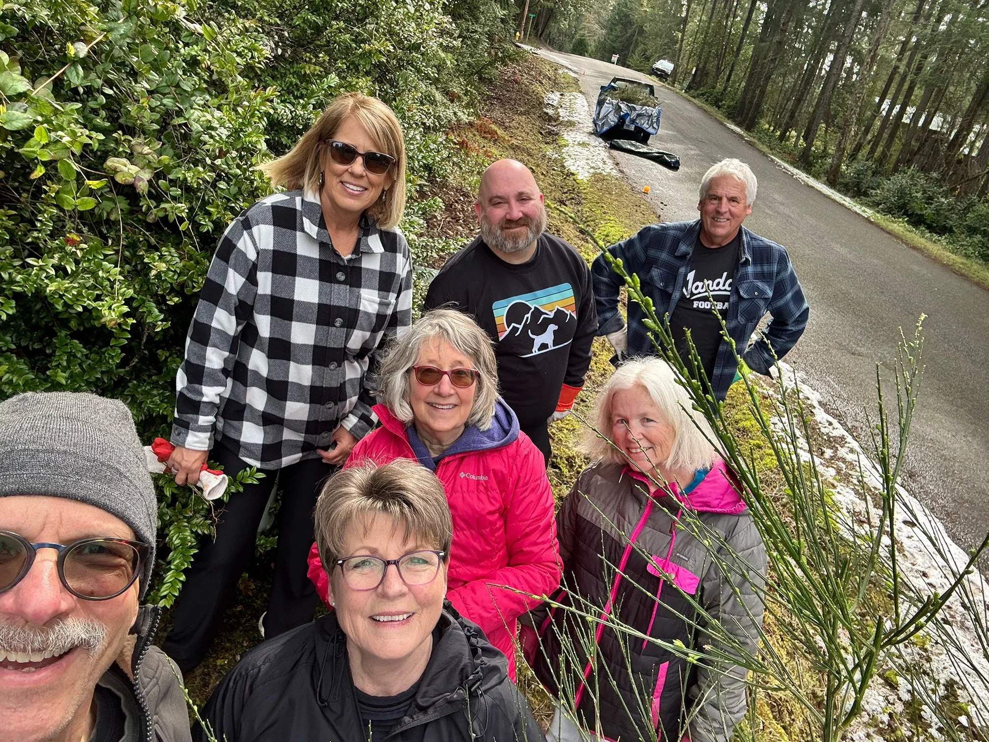 Neighbors working together in Zone 3 to remove scotch broom on our island.