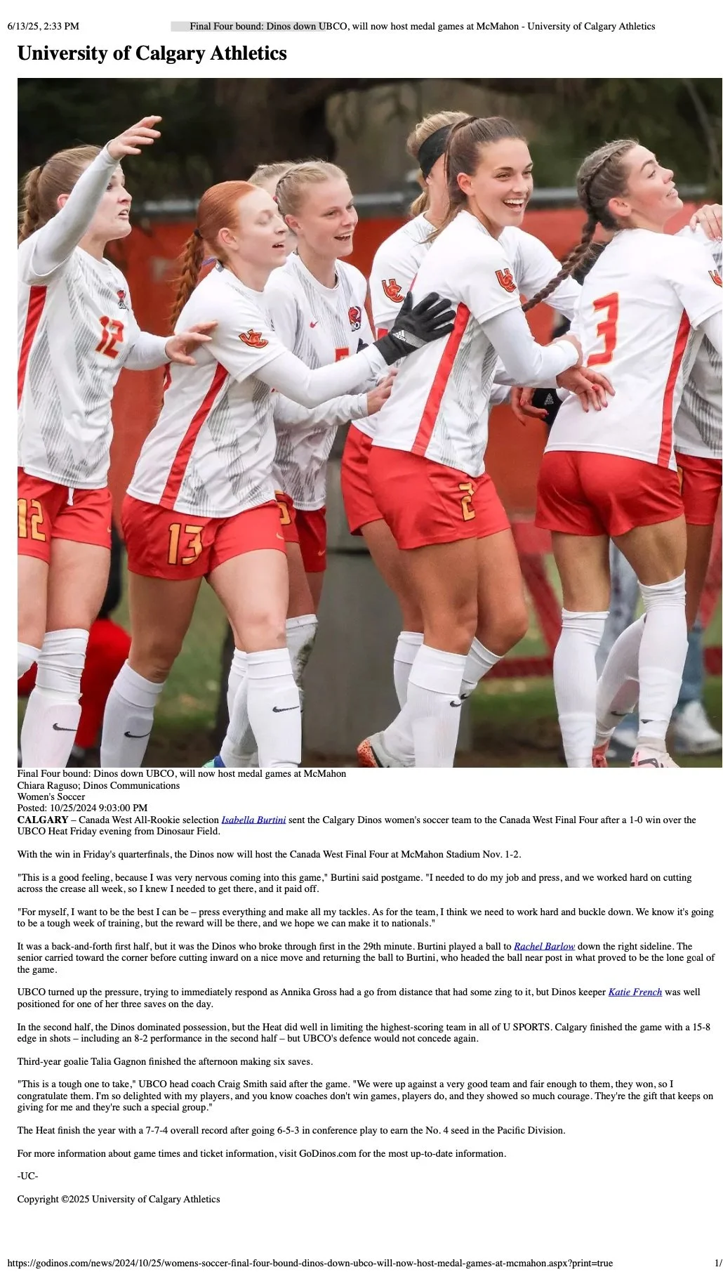 Dinos Womens Soccer Article