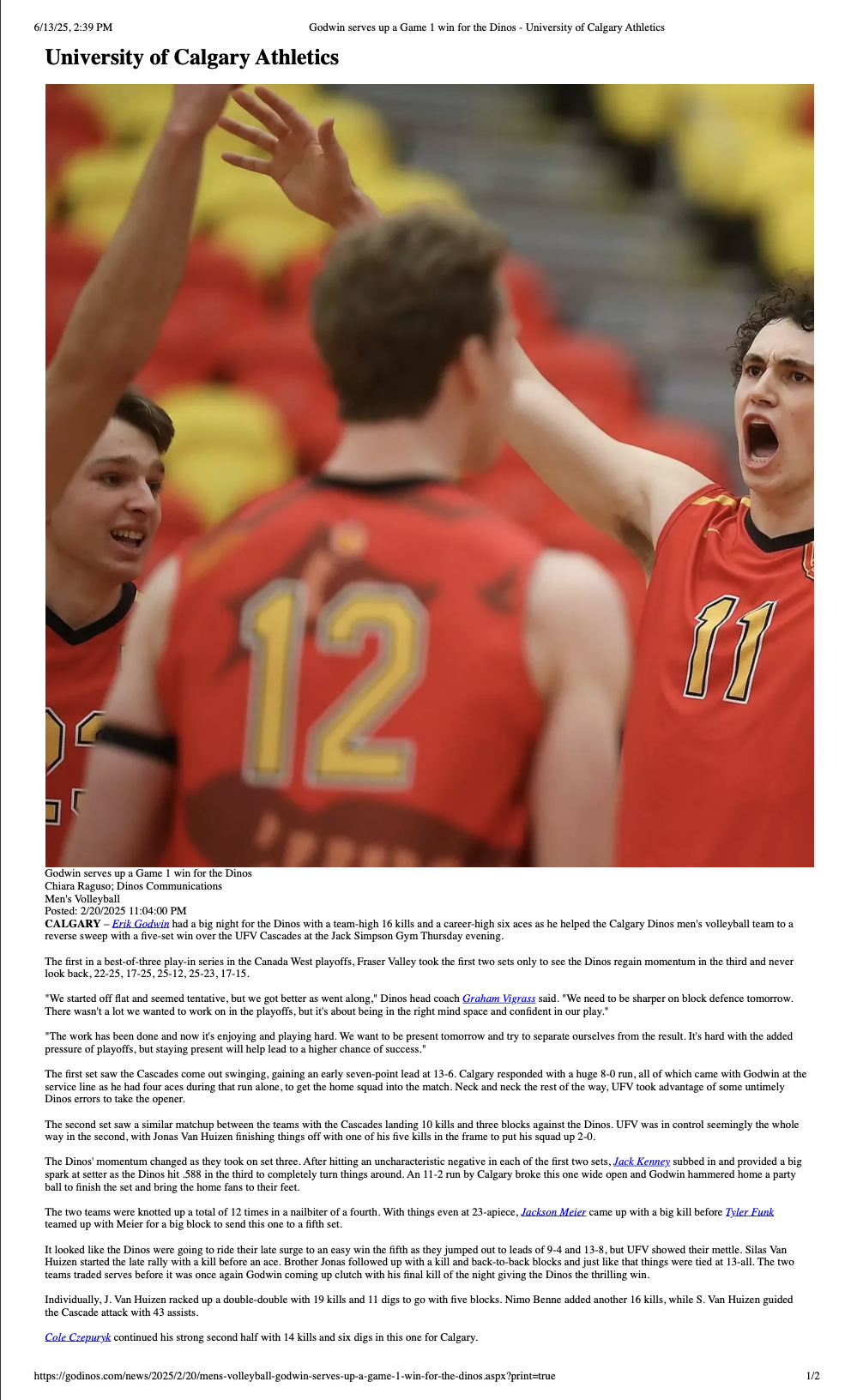 Dinos Mens Volleyball Article