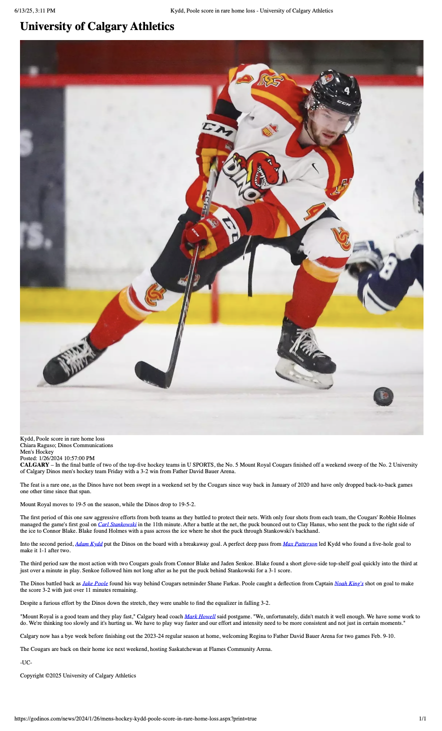 Dinos Mens Hockey Article