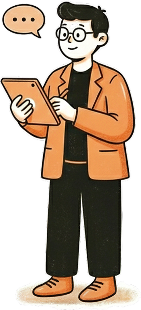 Illustration of a student emailing Pebble Circle to ask questions about the programs.