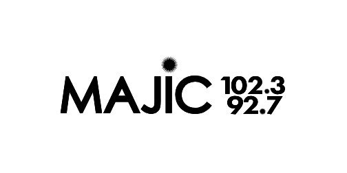Logo of MAJIC radio station with frequencies 102.3 and 92.7.