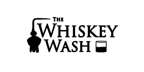 Logo for The Whiskey Wash featuring a whiskey dropper, the text 'The Whiskey Wash,' and a glass of whiskey.