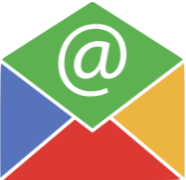 Icon of an email or Gmail app with a green, blue, red, and yellow envelope design and an @ symbol.