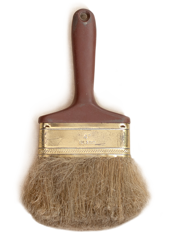 Paintbrush with a brown handle and tan bristles.