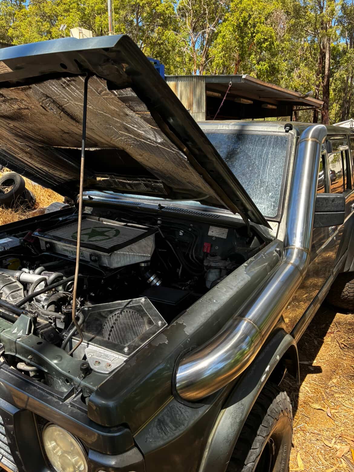 Nissan GQ Patrol custom 5" Stainless Steel Snorkel mirror polish with exposed welds, Custom pod filter airbox with clear lid 