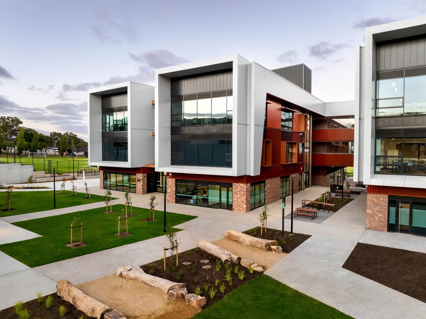 Morialta Secondary College project - One for the books! 
5,000m&sup2; of exposed agg pavement, in-situ trowelled seat walls, and exposed agg terraces and steps throughout. 
The cricket pitches were completed and ready for turf. 
Working alongside: Hi