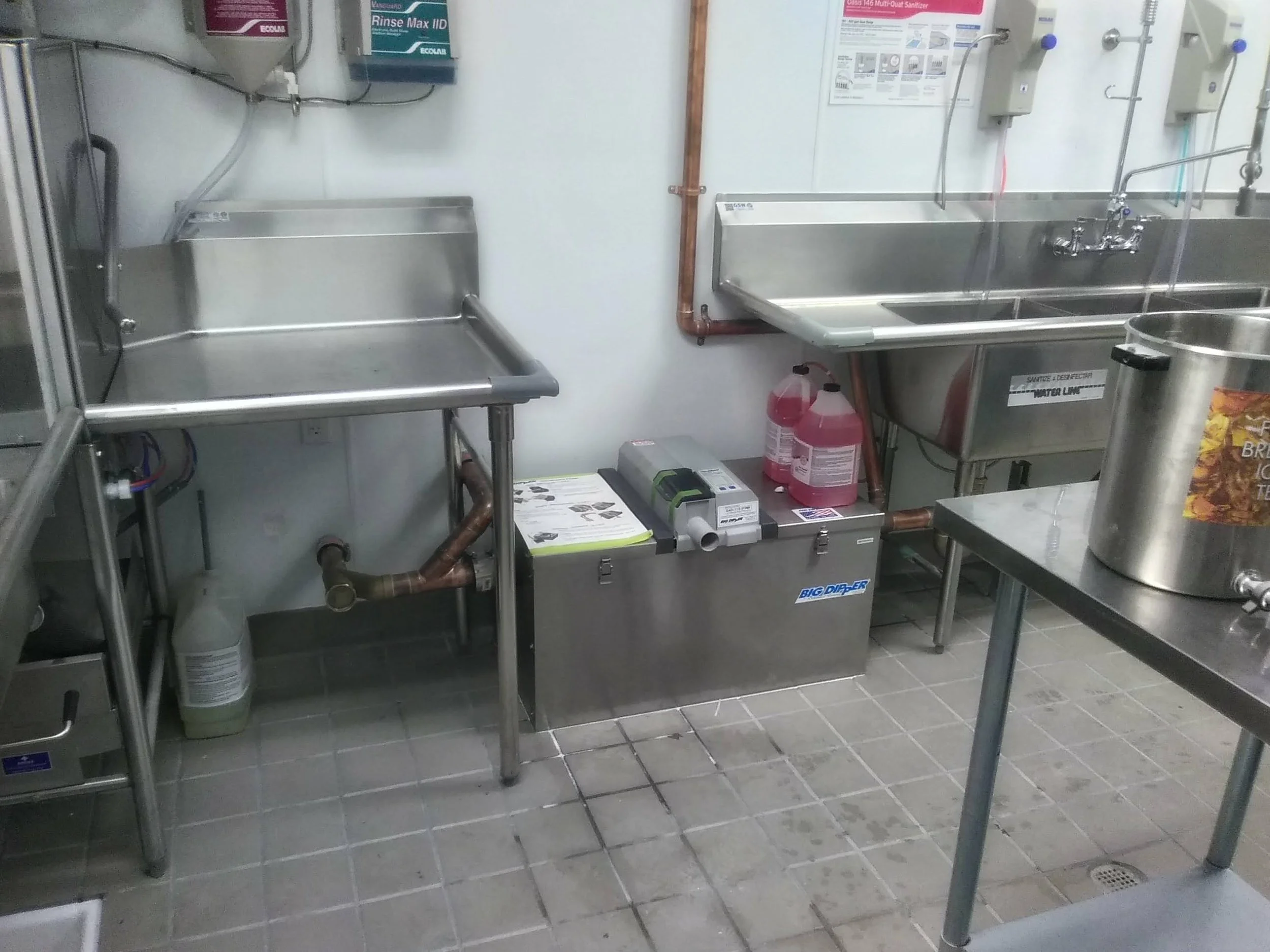 commercial install 3 compartment sink & grease trap