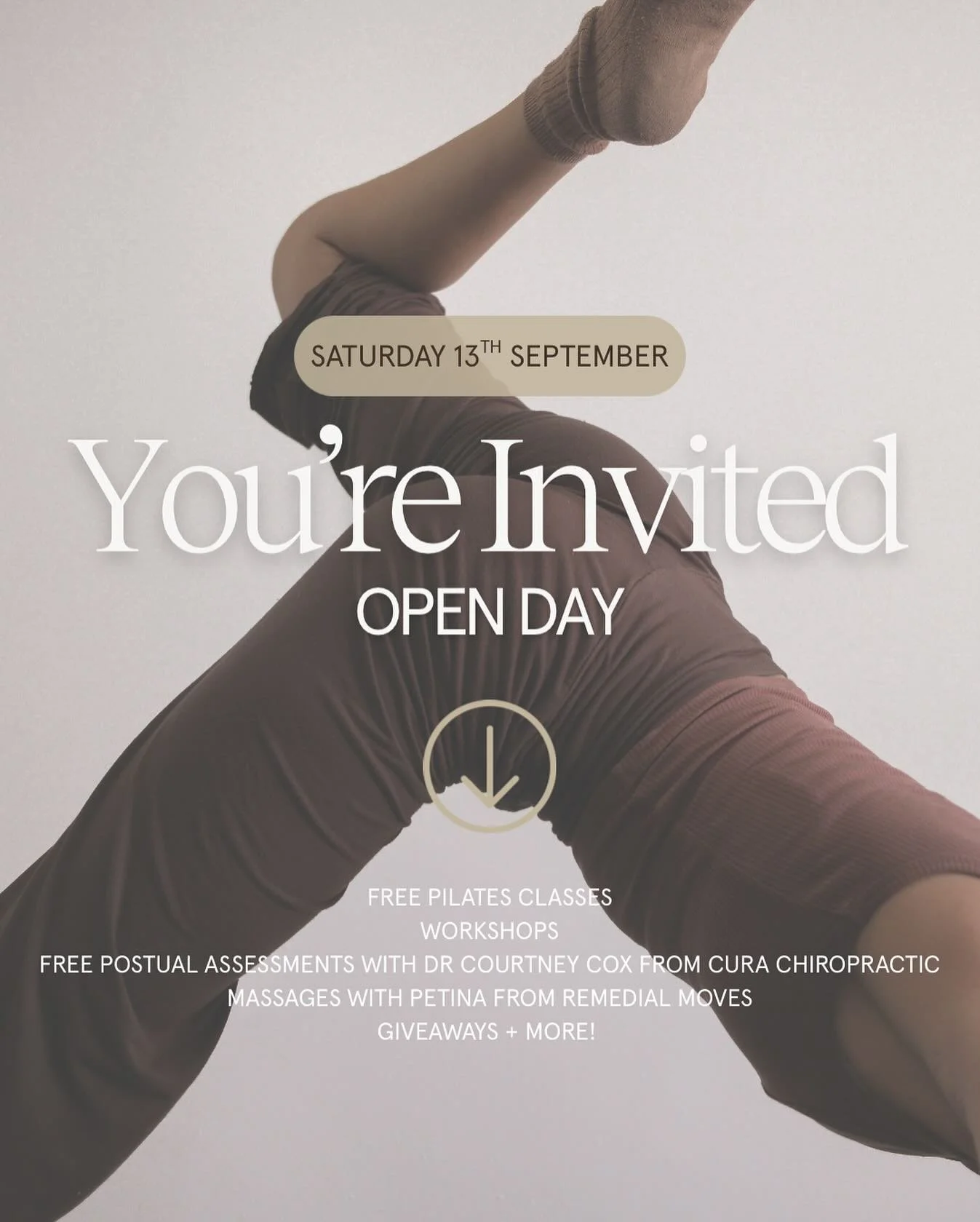 COMMUNITY OPEN DAY - Saturday 13th September

We&rsquo;re throwing open the doors and you&rsquo;re invited! Come and experience the best of Semii Studio, Cura Chiropractic &amp; Remedial Moves &ndash; all in one day, all for FREE.

Here&rsquo;s what&