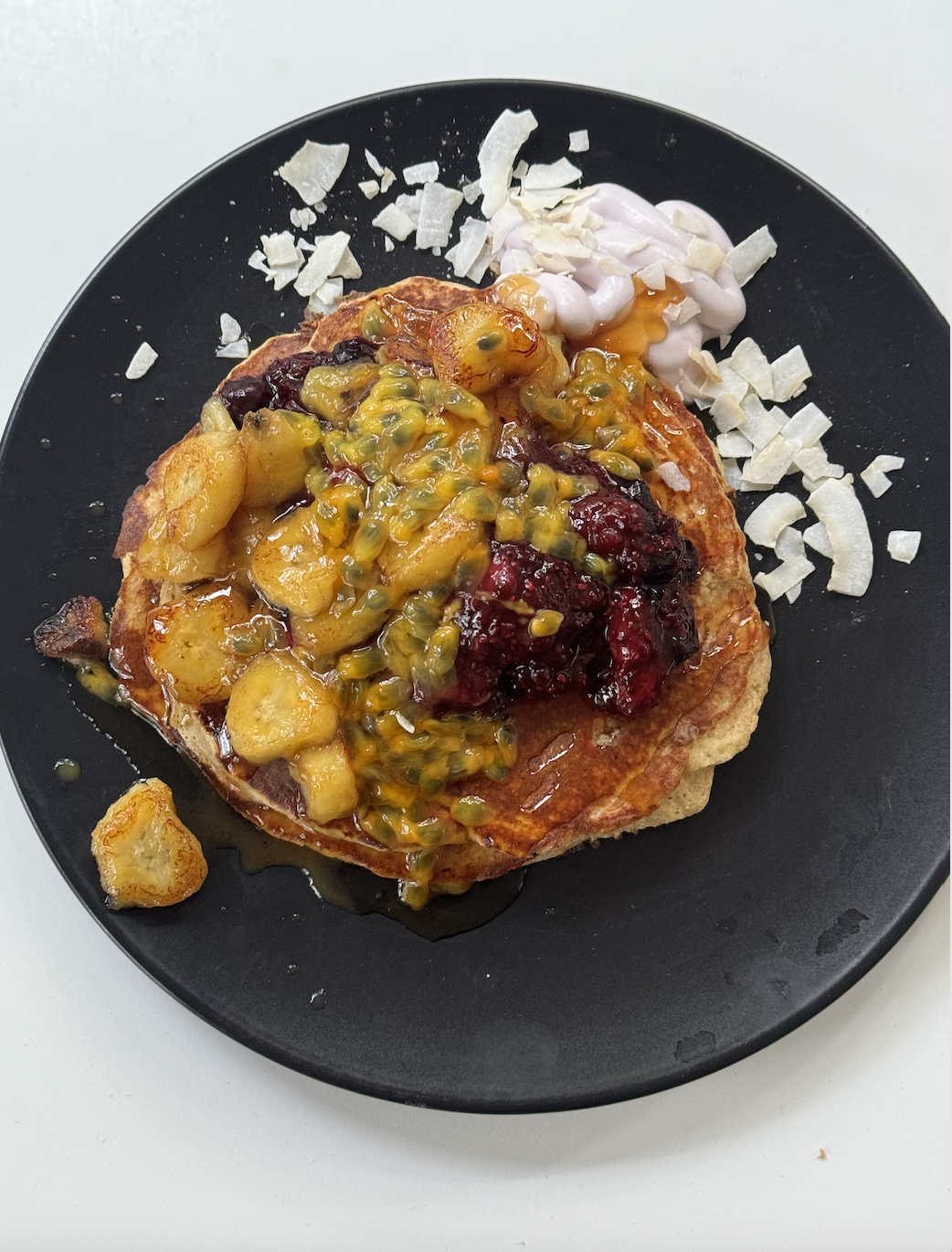 Caramelised Banana Pancakes with Berry Chia Jam 