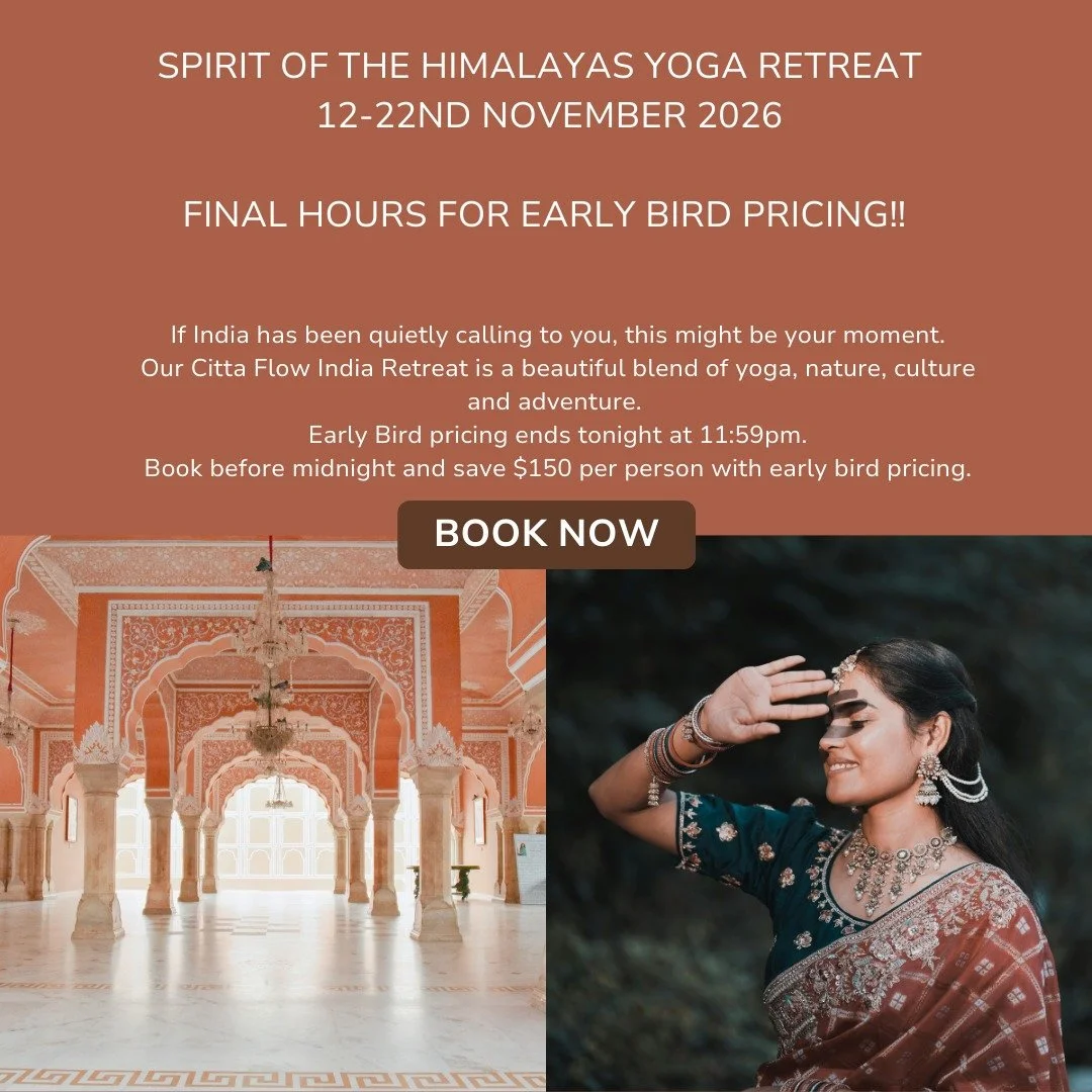 Final hours for Early Bird. 🙏

If India has been quietly calling to you, this might be your moment.

Our Citta Flow India Retreat is a beautiful blend of yoga, nature, culture and adventure and Early Bird pricing ends tonight at 11:59pm.

Book befor