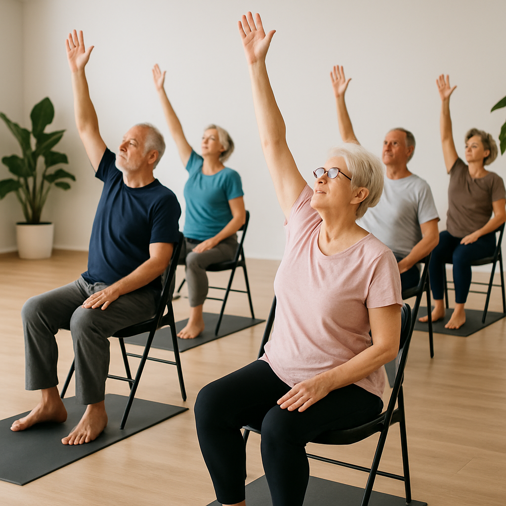 Chair yoga class with seniors in Perth Hills Australia