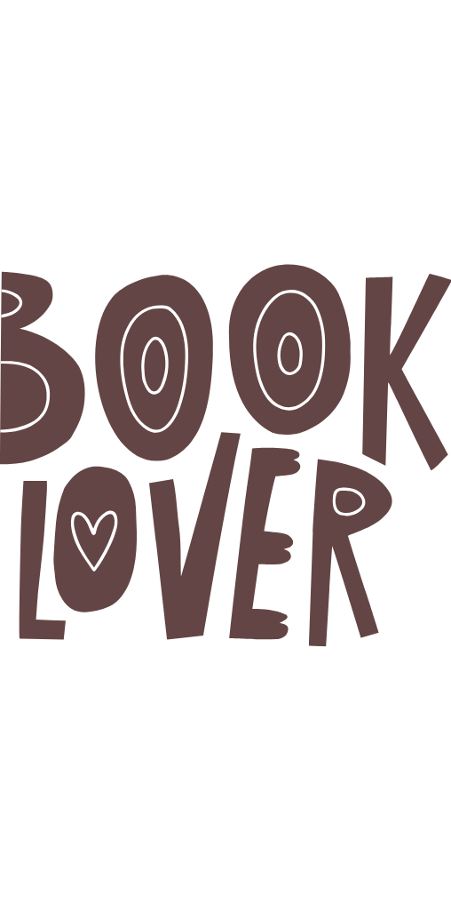Text saying 'BOOK LOVER' with hearts around the letters, in a playful font.