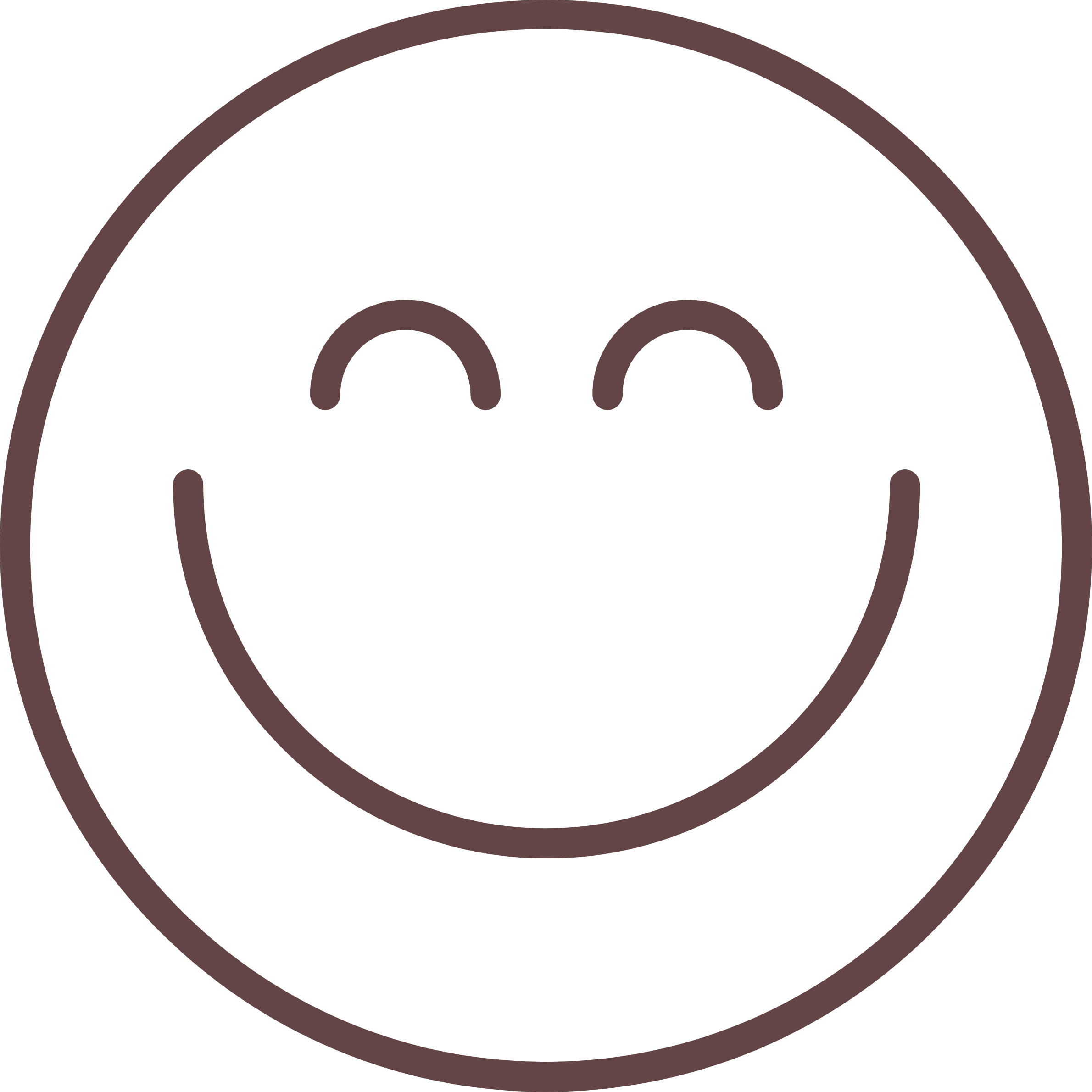 Black smiley face with closed eyes and a wide smile surrounded by a brown circular outline.