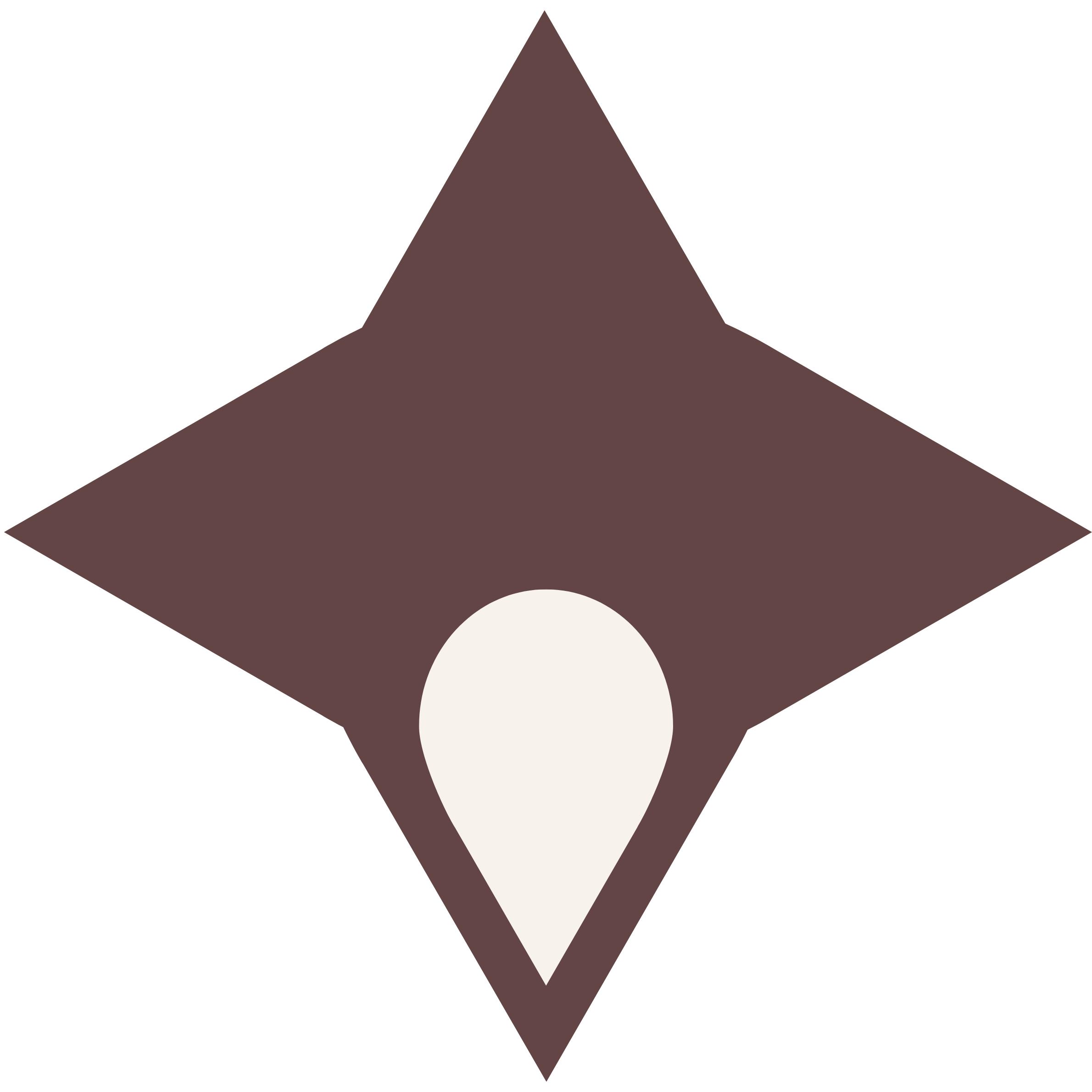 A stylized map marker icon with a white teardrop shape inside a dark brown diamond-shaped background.