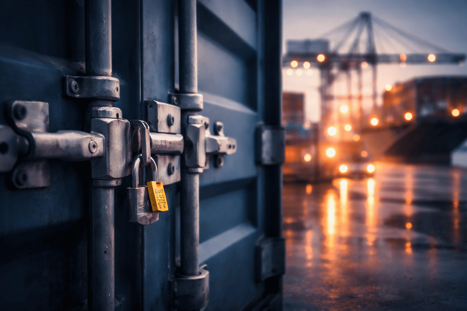 Sealed shipping container at port