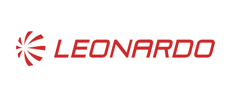 Red and white Leoardo logo with stylized design and company name in bold red letters.