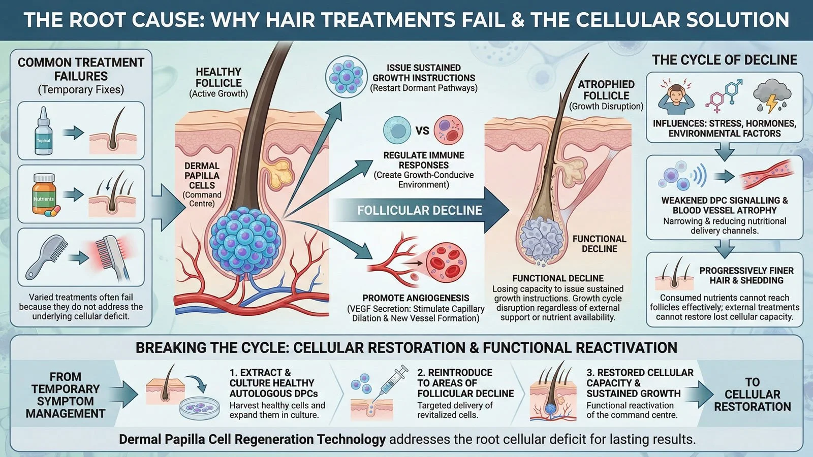 The Root Cause. Hair treatment infographic.