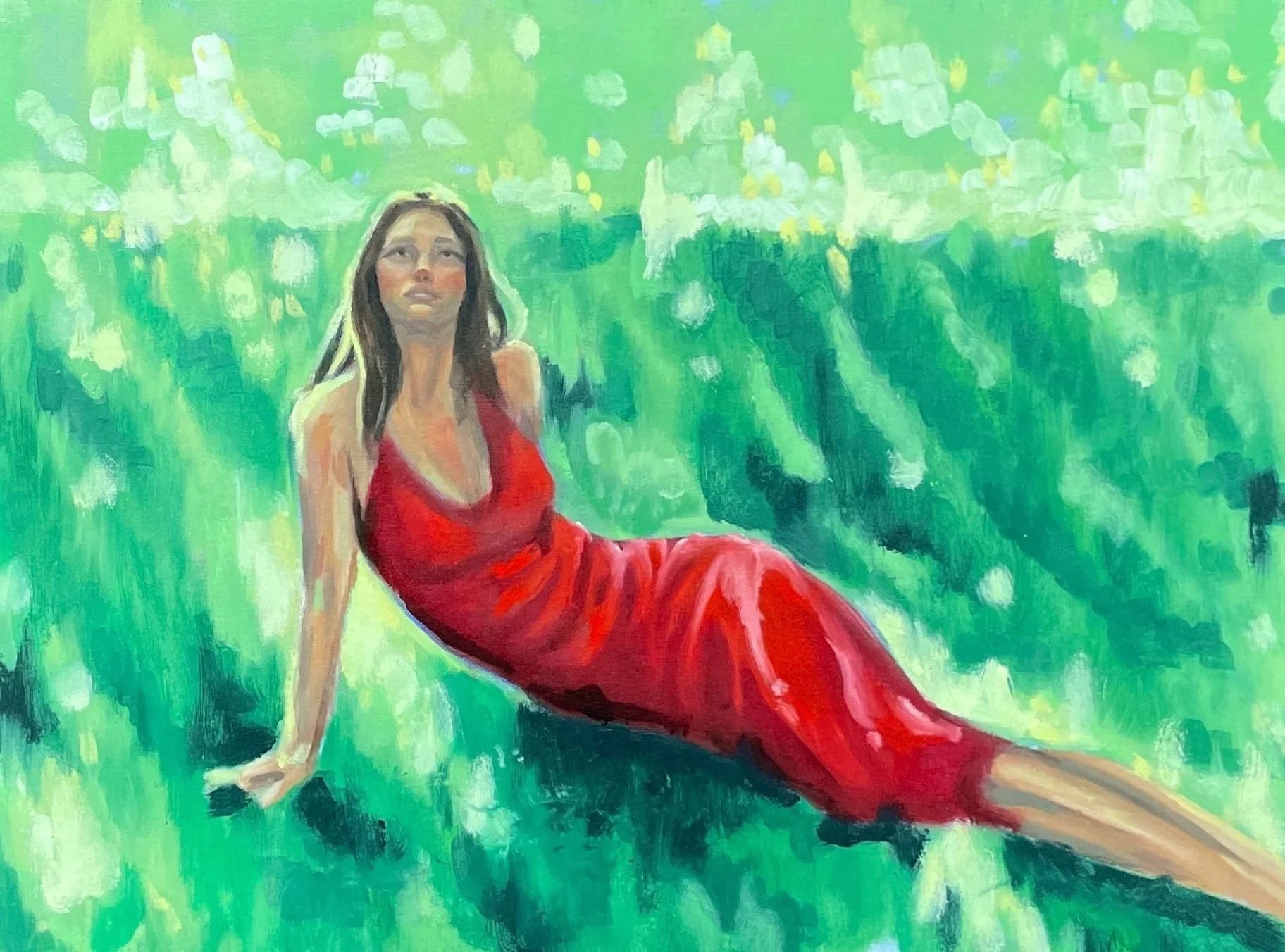 Schilderij - tussen het groen en het licht.