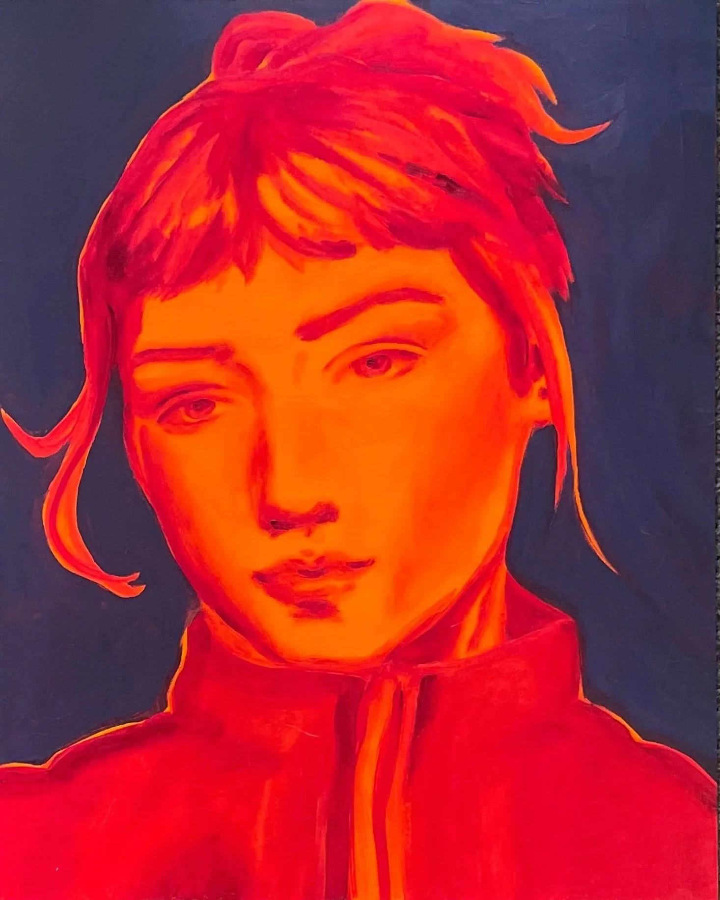 Schilderij - portret oranje paars