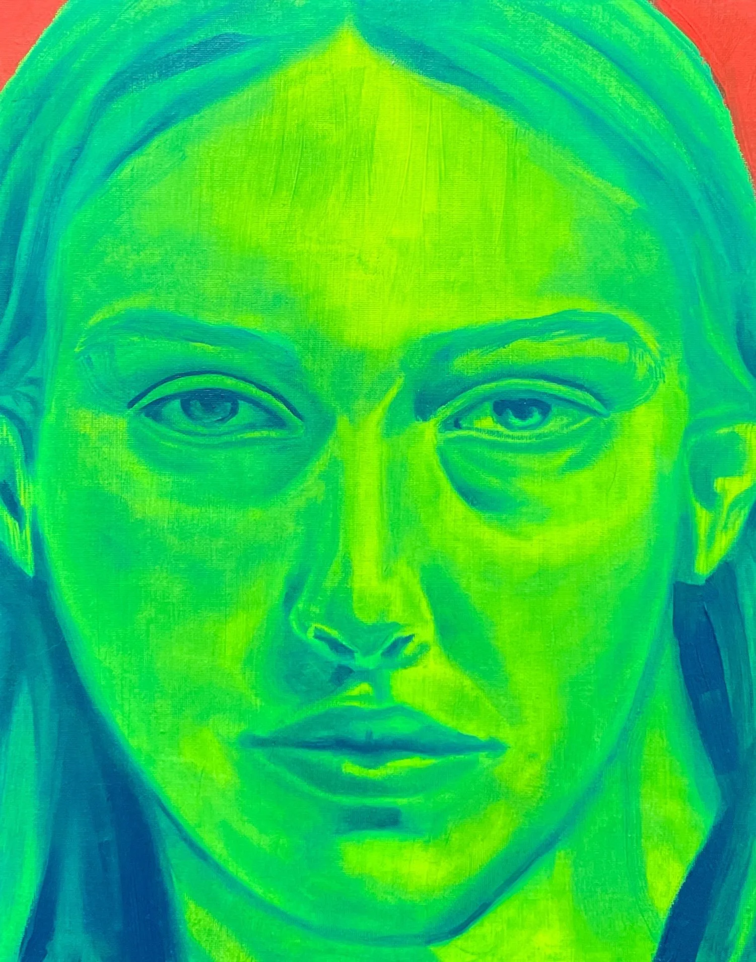 Schilderij - portret neon groen